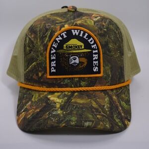 Smokey The Bear Only You Can Prevent Wildfires Rope Mesh Snapback Hat Cap Camo